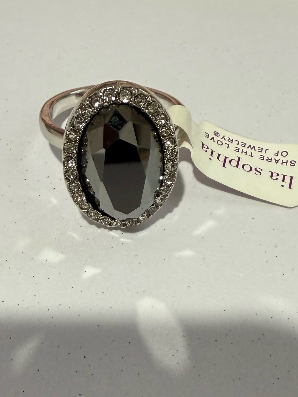 Lia Sophia Aquarius Oval gray Hematite Halo Ring size 7